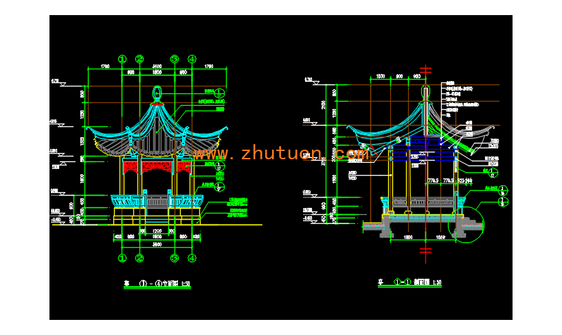 木结构六角亭古建筑cad施工图