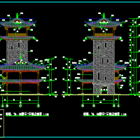 两层仿古商业街建筑施工图（带碉楼）