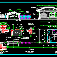 企业事业机关单位大门及围墙建筑设计CAD图