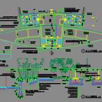 主入口台阶平台绿化涌泉CAD详图